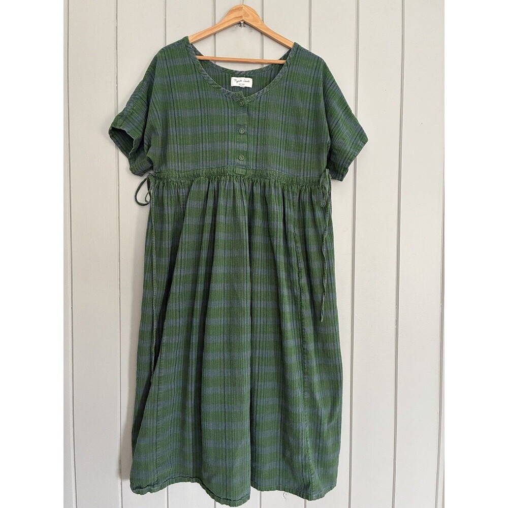 Rujuta Sheth Blythe Maxi Dress One Size Blue Green Plaid Maxi Cotton S/S